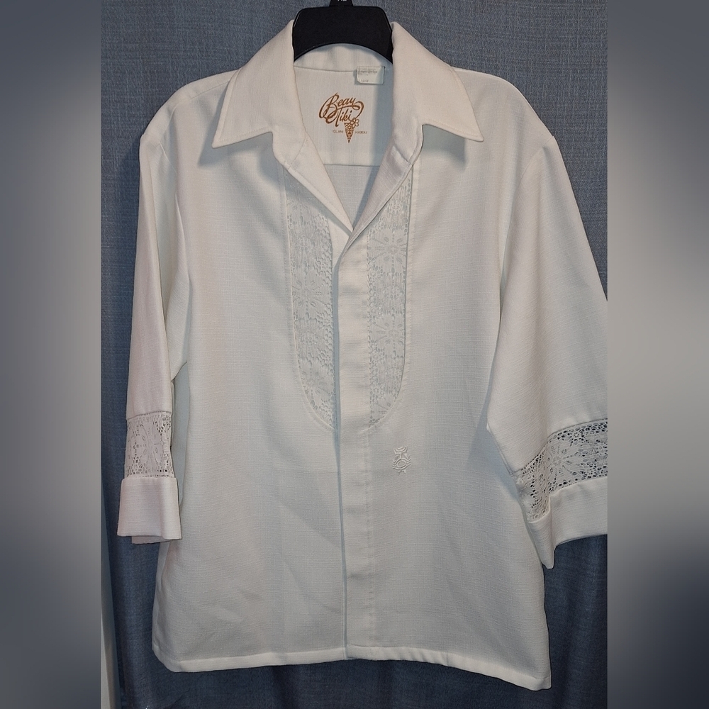 Iolani Beau Tiki Shirt Mens Large Hawaiian Lace Button